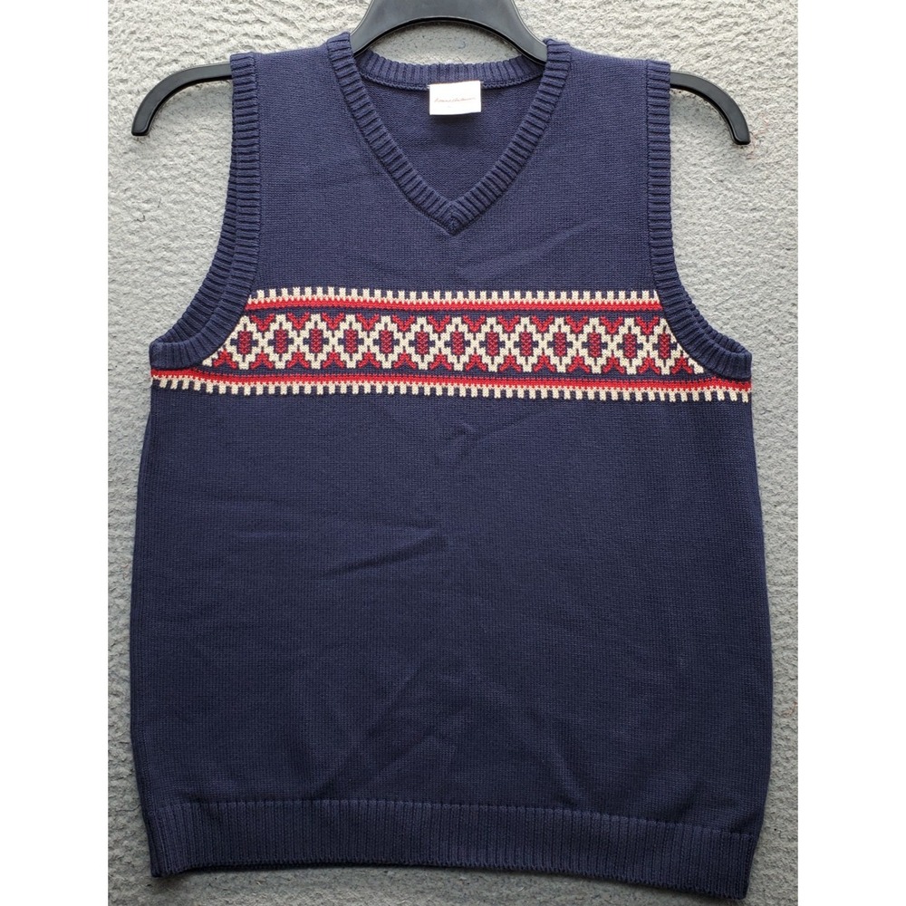 Hanna Andersson Sweater Vest Youth Boys 14/16 Navy Fair Isle V-Neck Pullover